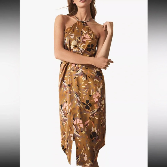Reiss Paola Floral Printed Halter Neck Cocktail Dress - Picture 1 of 12